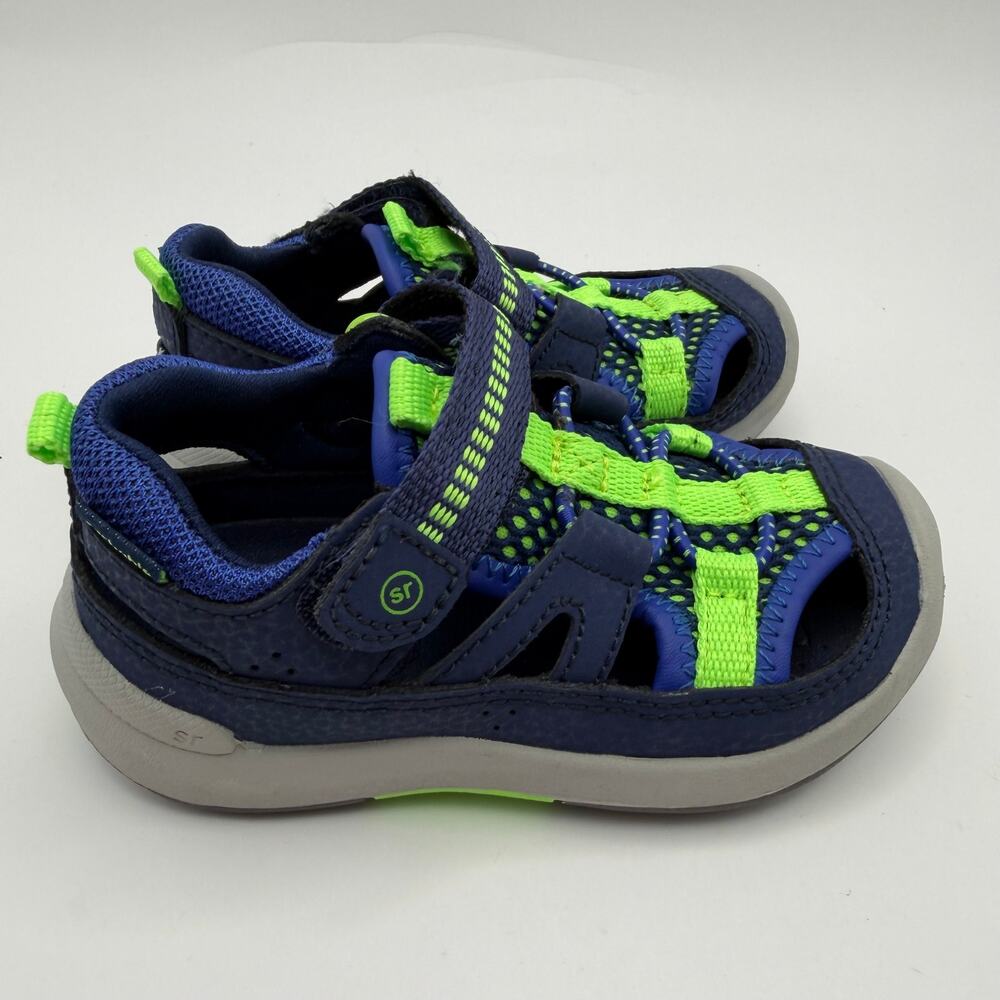 Stride Rite SRT Wade Boys Navy Blue Lime Green Water Sandals Shoes Size 6M